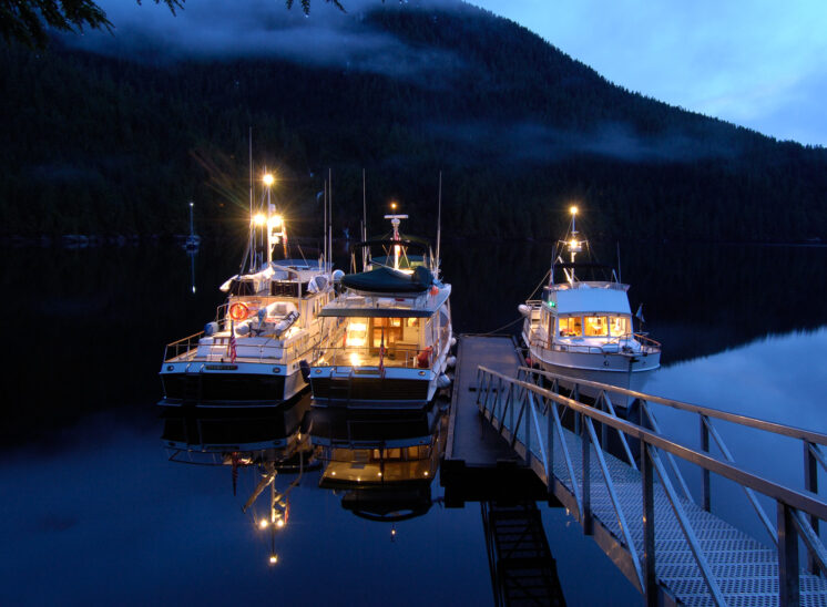 Evening serenity at Bishop Bay, Inside Passage B.C., with Grand Banks and NW Explorations. Jerry and Lois Photography