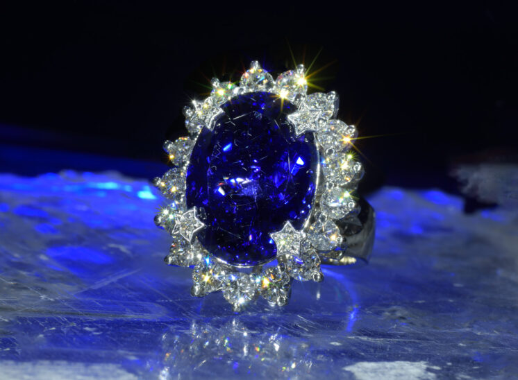 From a series shot with a custom-built, proprietary lighting system designed to capture the inner fire, fine jewelry sparkles for the camera. In this shot, an out of this world Tanzanite ring with custom-set diamonds. Jerry and Lois Photography