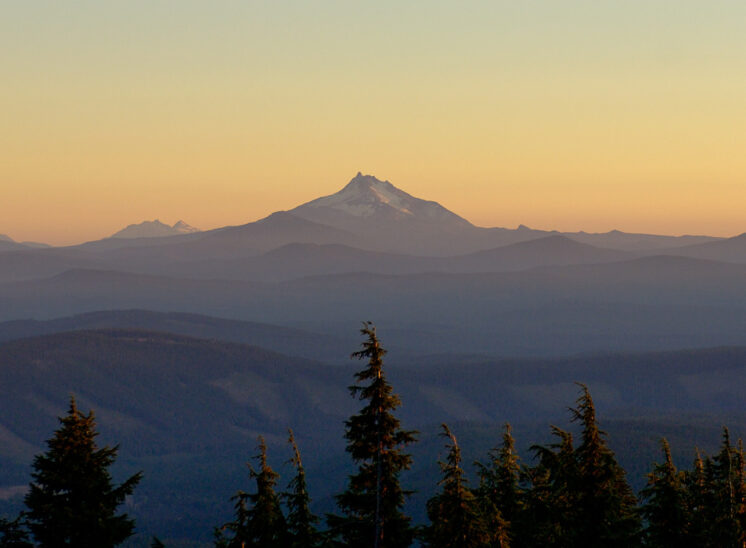 Alpenglow painting Mt. Jefferson, as seen from Timberline Lodge, Mt. Hood, Oregon. Jerry and Lois Photography