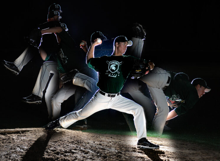 High School Senior photo multiple exposure for an ace pitcher. © Jerry and Lois Photography, all rights reserved