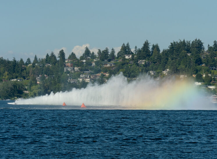 Part of a series during Seattle's Seafair, a speeding hydroplane's 