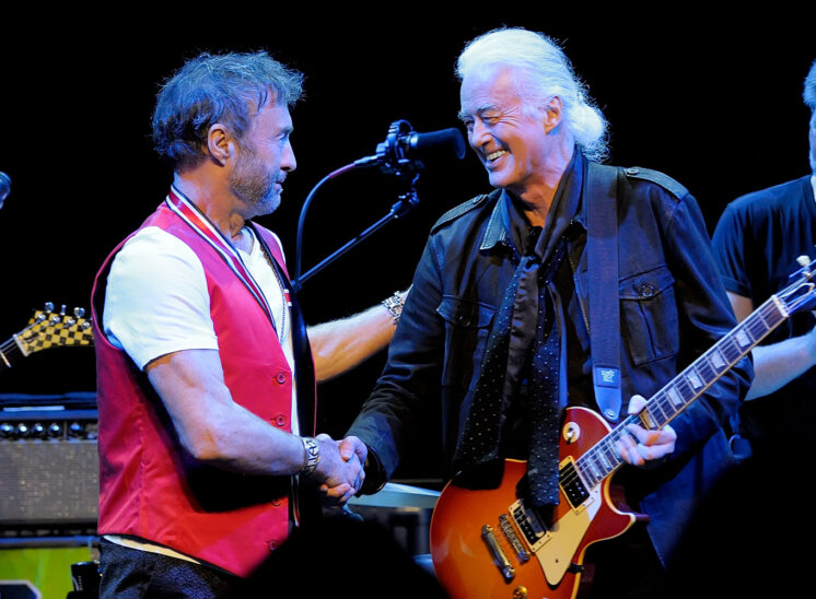 Jimmy greeting old friend and bandmate, Paul Rodgers. © Jerry and Lois Photography