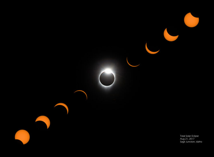 2017 Total Solar Eclipse composite progression including Diamond Ring with the sun's corona sharply defining its magnetosphere. Jerry and Lois Photography